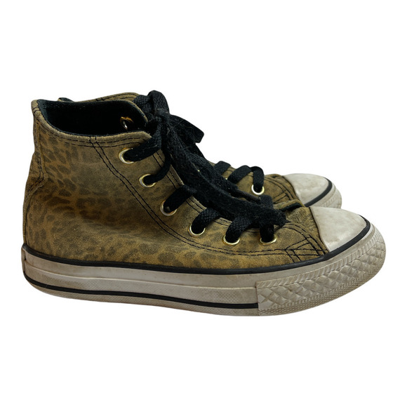 Converse Other - Converse Tan Leopard Print Suede High Top Sneakers Youth Size 11